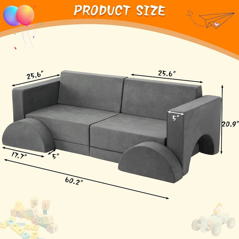 8 Pcs Kids Play Couch Kids Convertible Play Fort 8 in 1 Multifunctional Couch