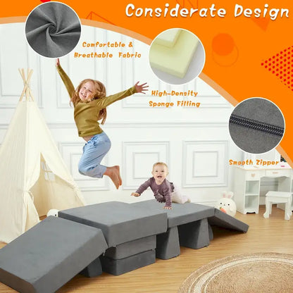 8 Pcs Kids Play Couch Kids Convertible Play Fort 8 in 1 Multifunctional Couch
