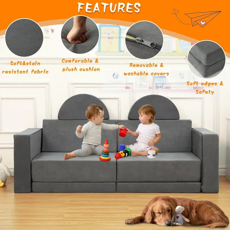 8 Pcs Kids Play Couch Kids Convertible Play Fort 8 in 1 Multifunctional Couch