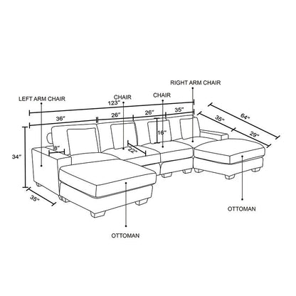 123 Corduroy Upholstered U-Shaped 6-Piece Sectional Sofa