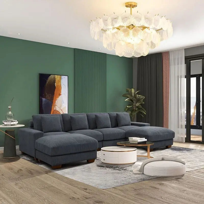 123 Corduroy Upholstered U-Shaped 6-Piece Sectional Sofa