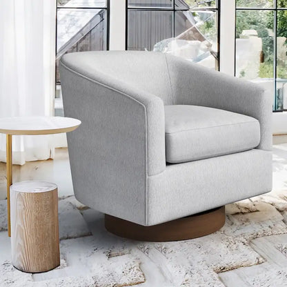 Modern Accent Chair Upholstered Fabric Living Room Swivel Barrel Armchair Wood Frame