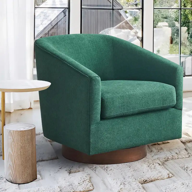 Modern Accent Chair Upholstered Fabric Living Room Swivel Barrel Armchair Wood Frame