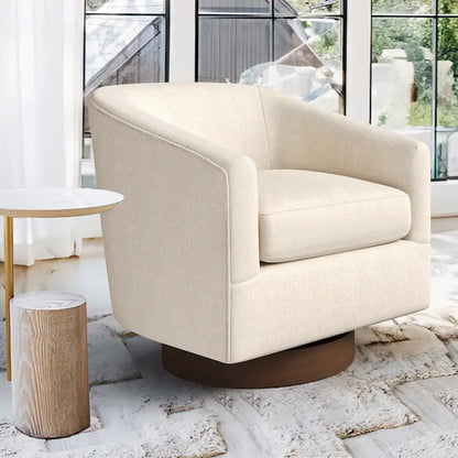 Modern Accent Chair Upholstered Fabric Living Room Swivel Barrel Armchair Wood Frame