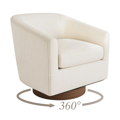 Modern Accent Chair Upholstered Fabric Living Room Swivel Barrel Armchair Wood Frame