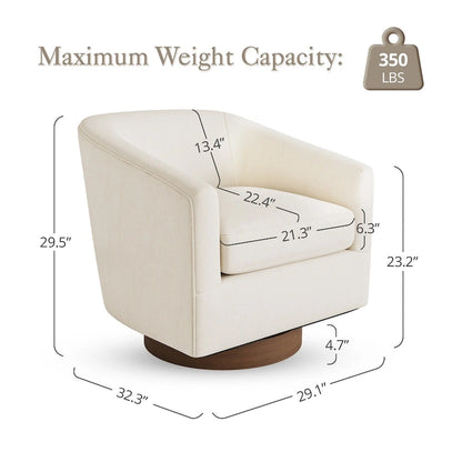 Modern Accent Chair Upholstered Fabric Living Room Swivel Barrel Armchair Wood Frame