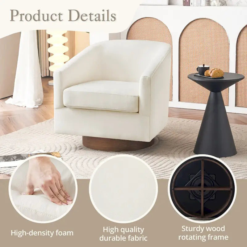 Modern Accent Chair Upholstered Fabric Living Room Swivel Barrel Armchair Wood Frame