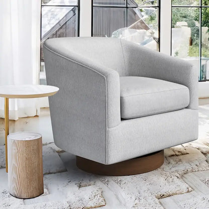 Modern Accent Chair Upholstered Fabric Living Room Swivel Barrel Armchair Wood Frame