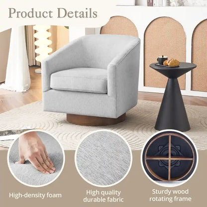 Modern Accent Chair Upholstered Fabric Living Room Swivel Barrel Armchair Wood Frame
