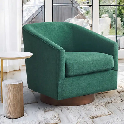 Modern Accent Chair Upholstered Fabric Living Room Swivel Barrel Armchair Wood Frame