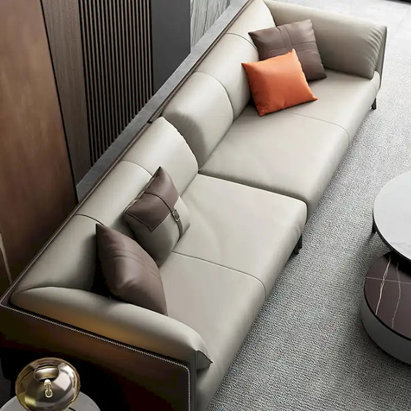 Faux Leather Pillow Top Arm Sofa with Reversible Cushions - three seat