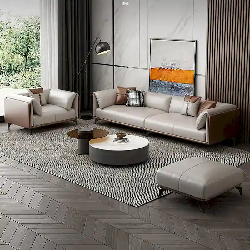 Faux Leather Pillow Top Arm Sofa with Reversible Cushions - three seat