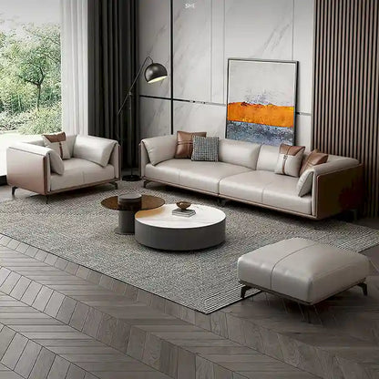 Faux Leather Pillow Top Arm Sofa with Reversible Cushions - three seat