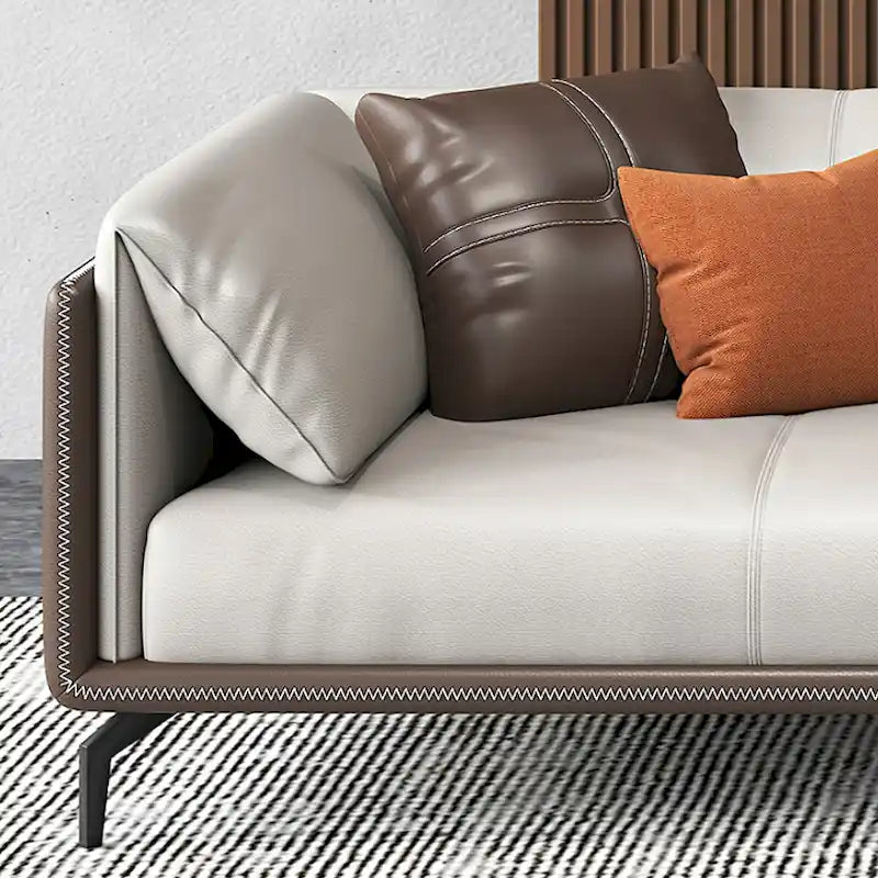 Faux Leather Pillow Top Arm Sofa with Reversible Cushions - three seat