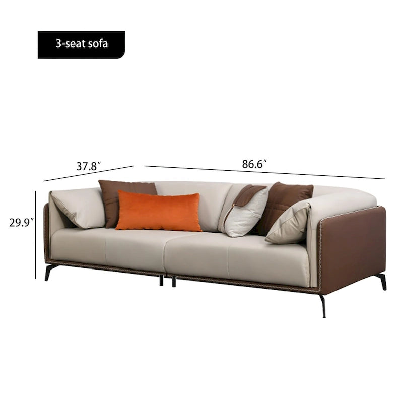 Faux Leather Pillow Top Arm Sofa with Reversible Cushions - three seat