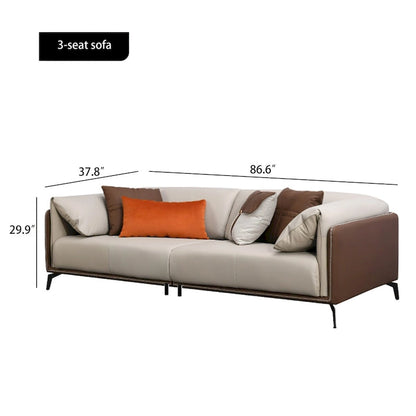 Faux Leather Pillow Top Arm Sofa with Reversible Cushions - three seat