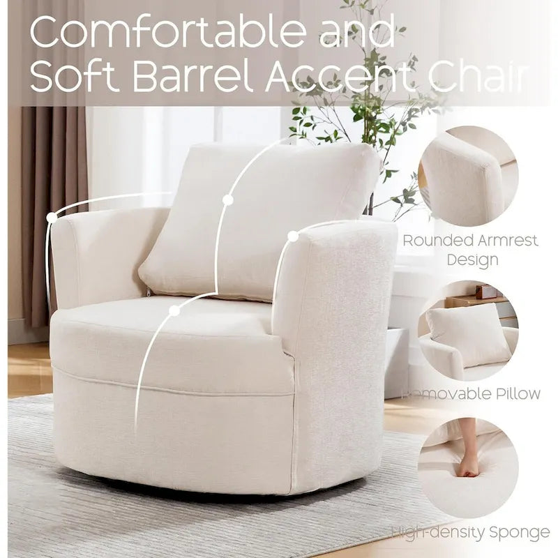 HOMYKA Swivel Accent Barrel Chair Round Arm Chair with Pillow