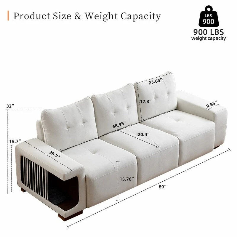 89 Modern Couch With Waterproof and cat scratch resistant fabric