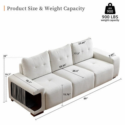 89 Modern Couch With Waterproof and cat scratch resistant fabric