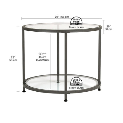 Carbon Loft Heimlich Glass with Metal Frame Round Modern Glass End Table