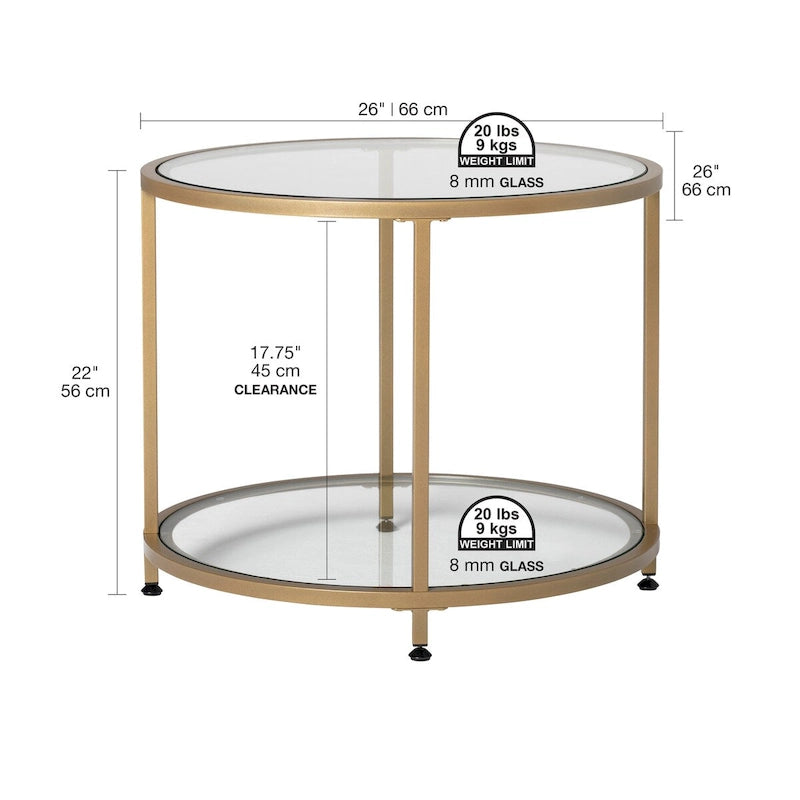 Carbon Loft Heimlich Glass with Metal Frame Round Modern Glass End Table