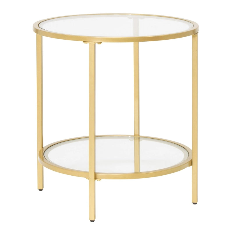 Carbon Loft Heimlich Glass with Metal Frame Round Modern Glass End Table