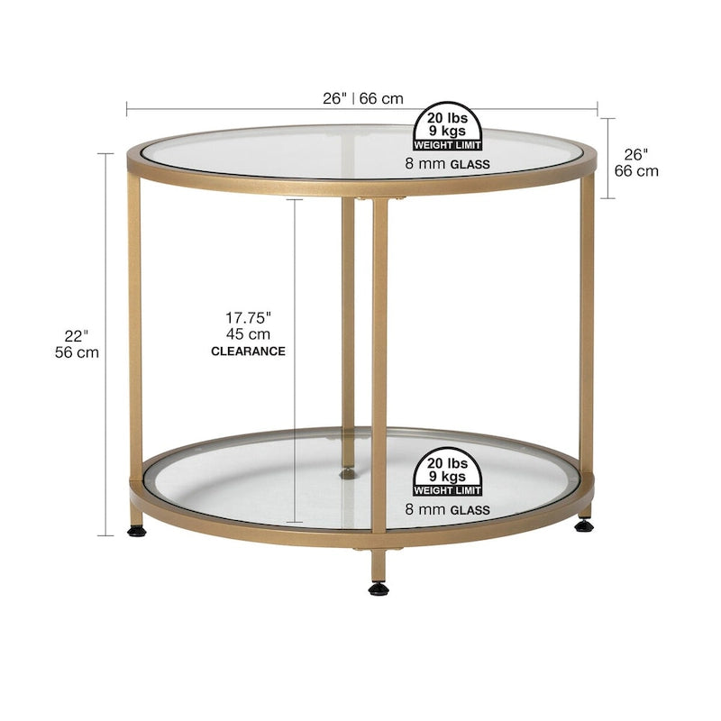 Carbon Loft Heimlich Glass with Metal Frame Round Modern Glass End Table