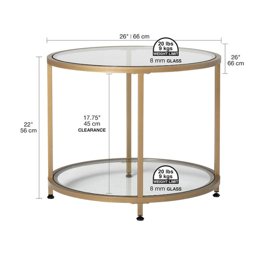 Carbon Loft Heimlich Glass with Metal Frame Round Modern Glass End Table