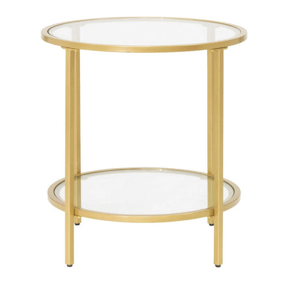 Carbon Loft Heimlich Glass with Metal Frame Round Modern Glass End Table