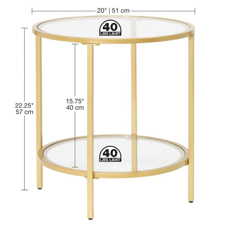 Carbon Loft Heimlich Glass with Metal Frame Round Modern Glass End Table