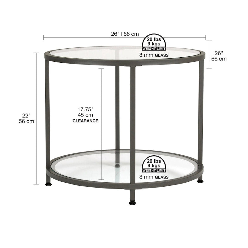 Carbon Loft Heimlich Glass with Metal Frame Round Modern Glass End Table