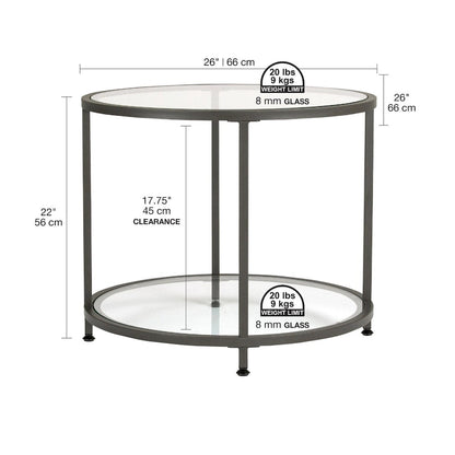 Carbon Loft Heimlich Glass with Metal Frame Round Modern Glass End Table