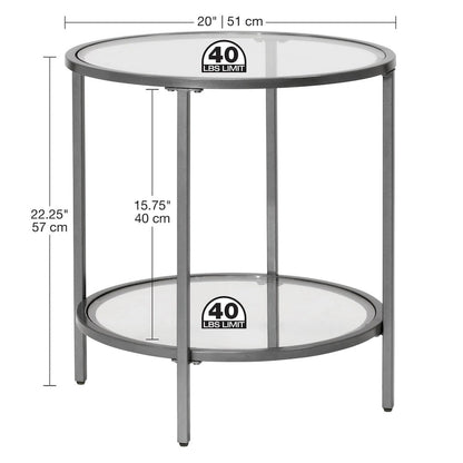 Carbon Loft Heimlich Glass with Metal Frame Round Modern Glass End Table