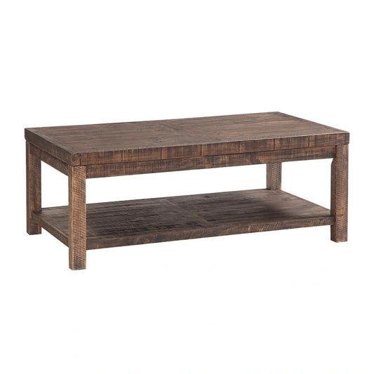 Wooden Coffee Table with One Shelf, Taupe Brown