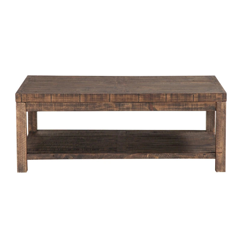 Wooden Coffee Table with One Shelf, Taupe Brown