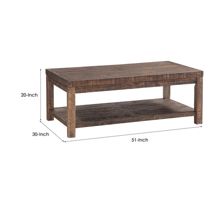Wooden Coffee Table with One Shelf, Taupe Brown