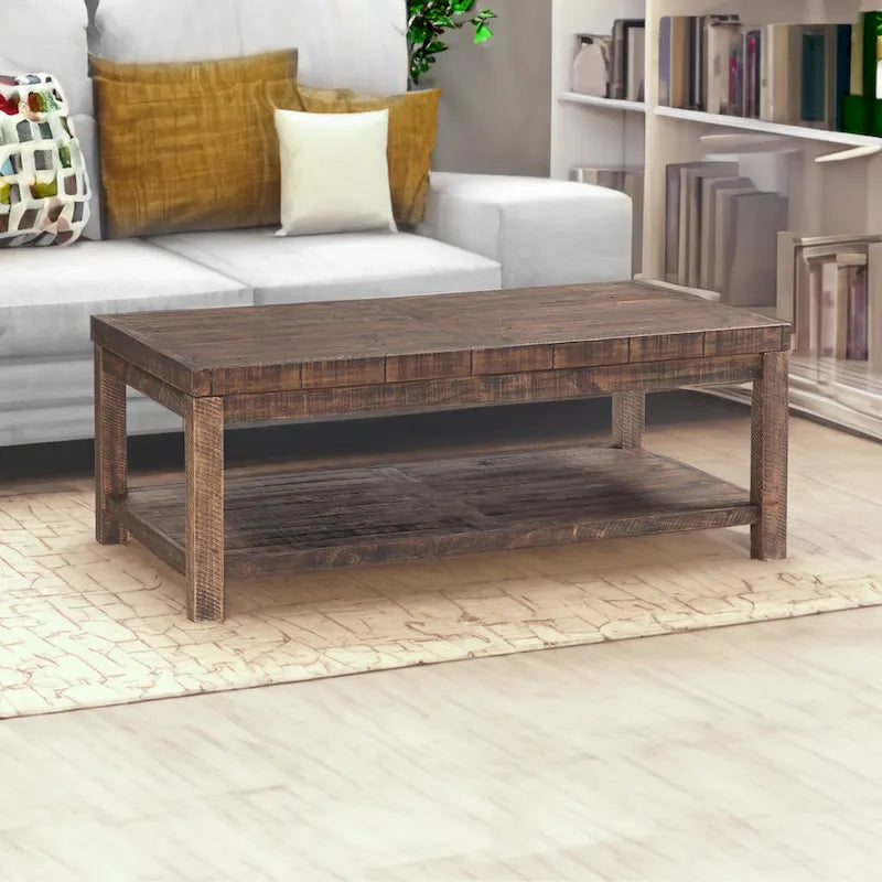 Wooden Coffee Table with One Shelf, Taupe Brown