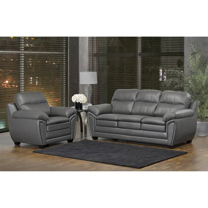Marcus Premium Grey Top Grain Leather Sofa and Chair Set