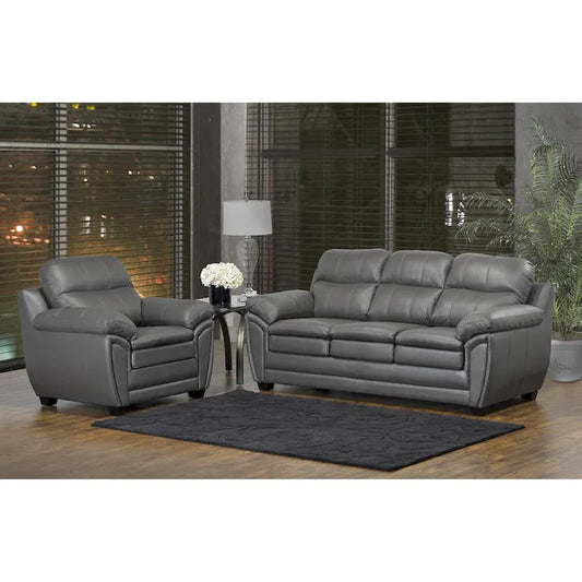 Marcus Premium Grey Top Grain Leather Sofa and Chair Set