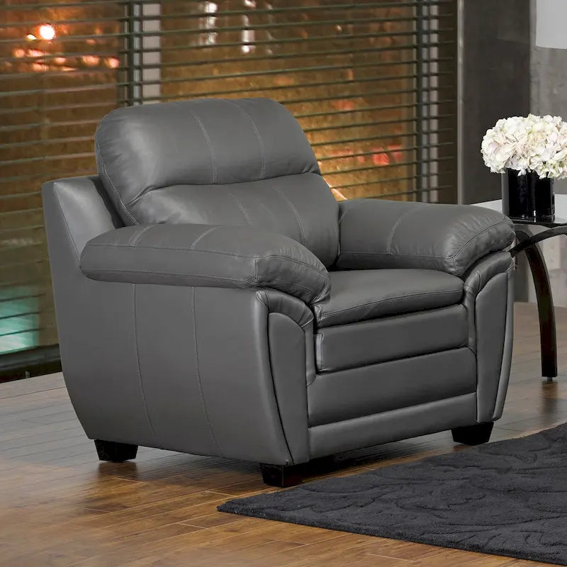 Marcus Premium Grey Top Grain Leather Sofa and Chair Set
