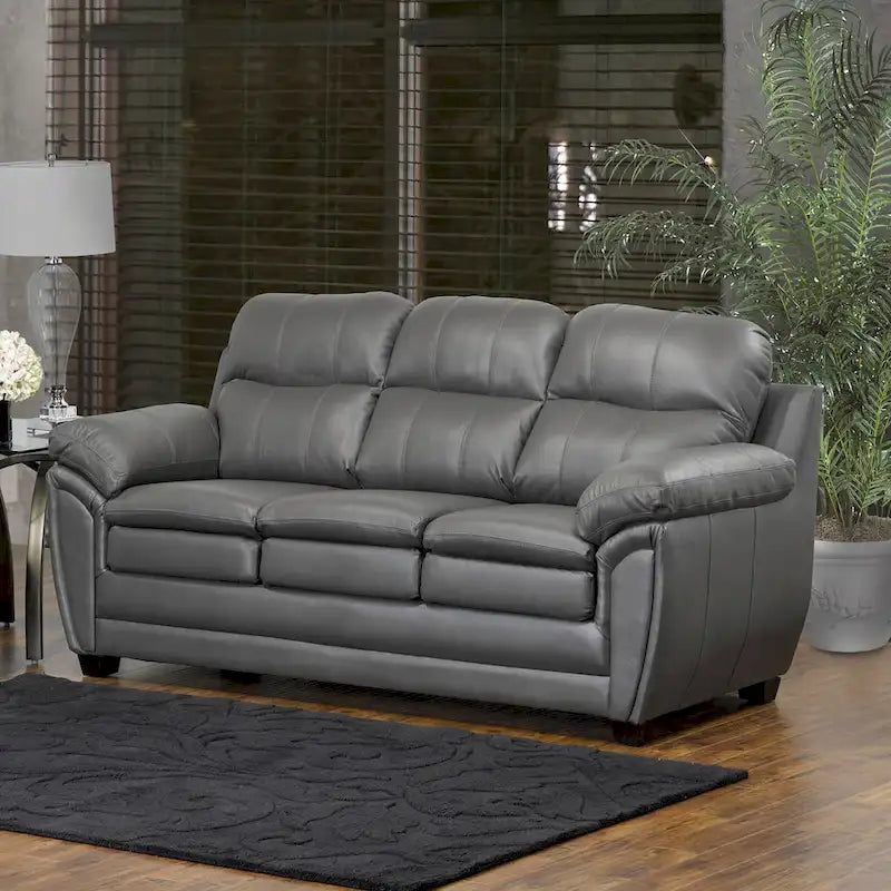 Marcus Premium Grey Top Grain Leather Sofa and Chair Set