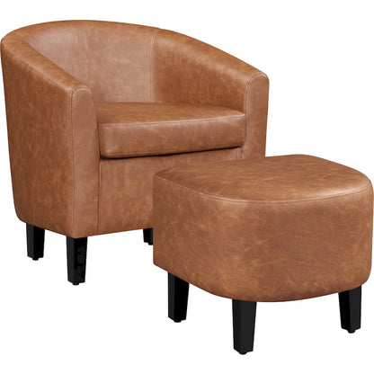 Yaheetech Accent Chair Faux Leather Club Chair and Ottoman Set