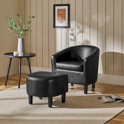 Yaheetech Accent Chair Faux Leather Club Chair and Ottoman Set
