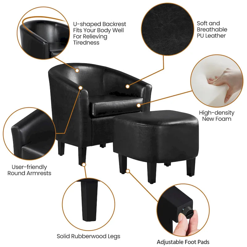 Yaheetech Accent Chair Faux Leather Club Chair and Ottoman Set
