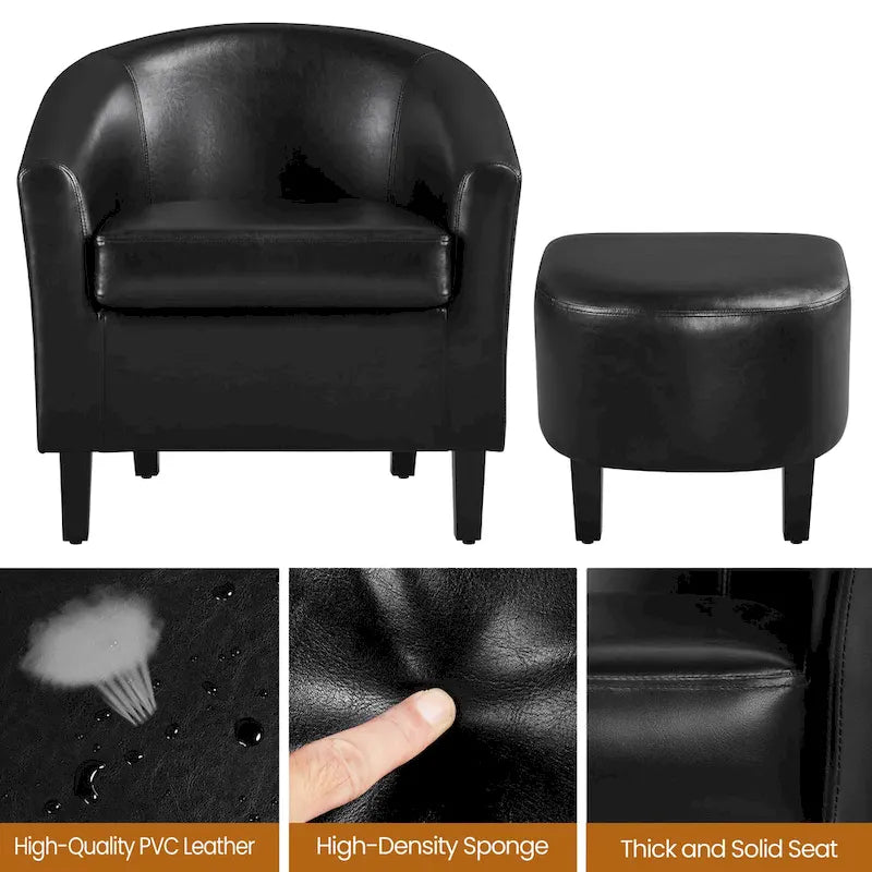 Yaheetech Accent Chair Faux Leather Club Chair and Ottoman Set