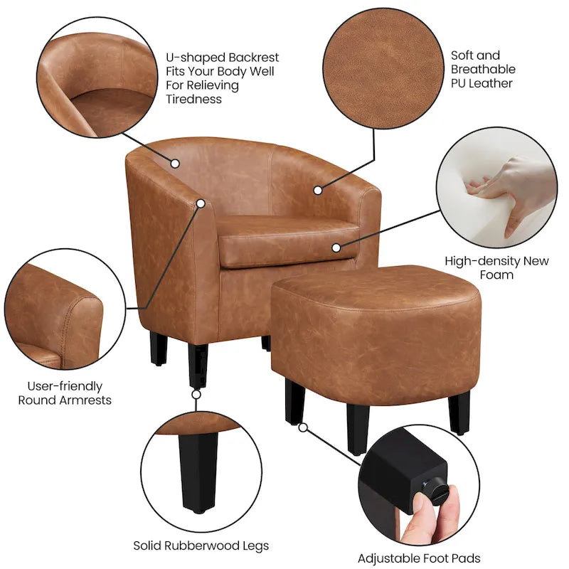 Yaheetech Accent Chair Faux Leather Club Chair and Ottoman Set