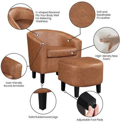 Yaheetech Accent Chair Faux Leather Club Chair and Ottoman Set