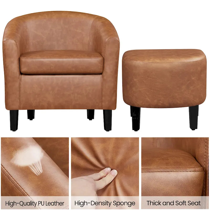 Yaheetech Accent Chair Faux Leather Club Chair and Ottoman Set