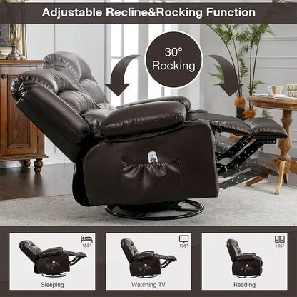 Modern Manual Swivel Rocker Recliner Chair, Massage Heated Chair