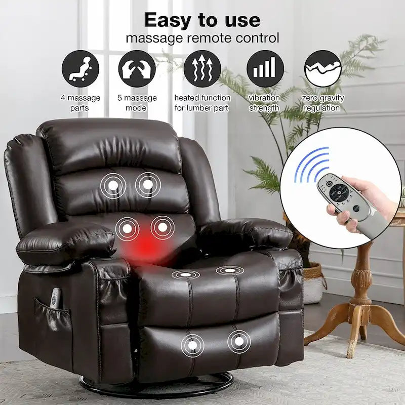 Modern Manual Swivel Rocker Recliner Chair, Massage Heated Chair